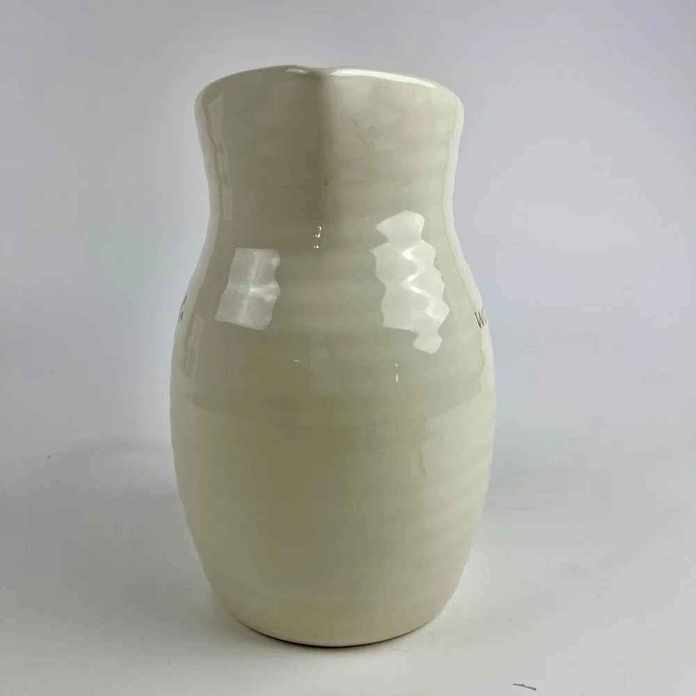 Pottery Barn Garden Salad Water Pitcher Cream Stoneware Ribbed Farmhouse 8.75in